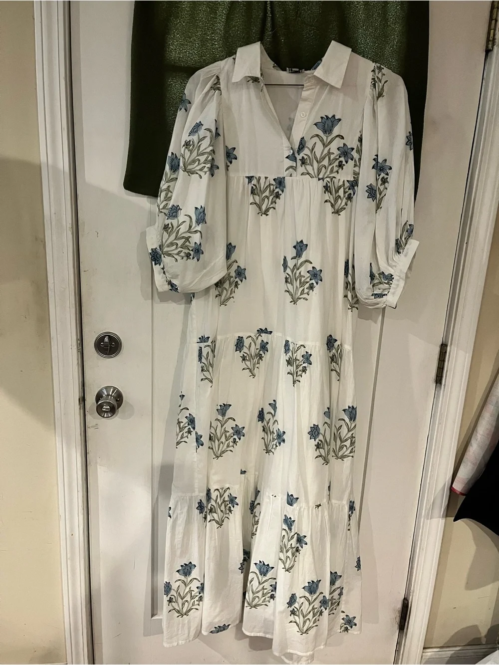 White Floral Tiered Maxi Dress with Blue Print made by Saule PARC - Picture 1 of 6